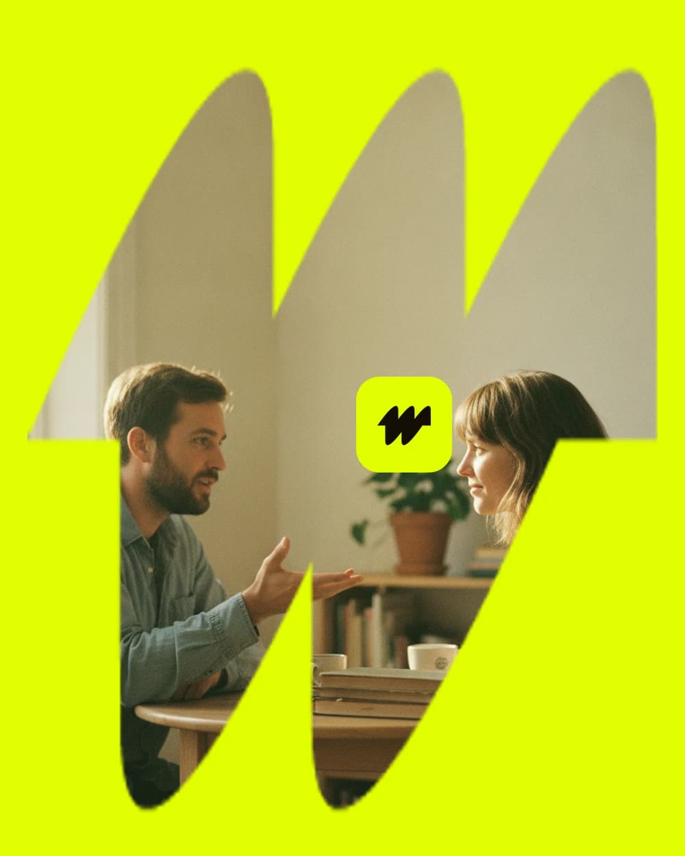 Illustration : deux personnes en conversation de part et d'autre d'une table, l'une parle, l'autre écoute.
