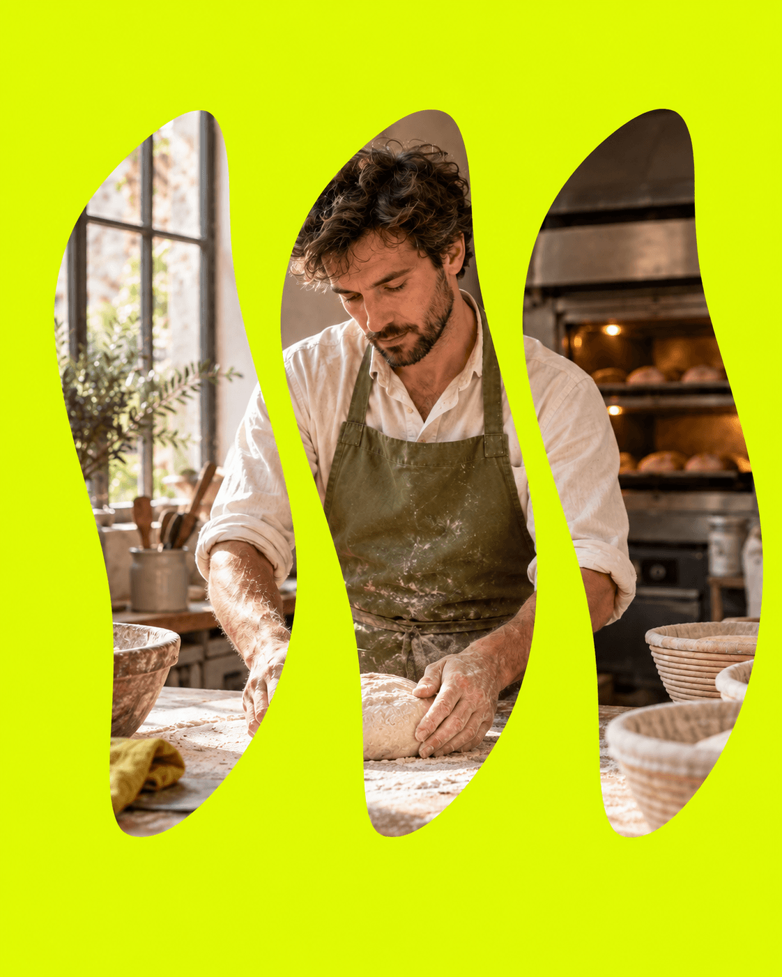 Un boulanger façonne la pâte dans le W photographique Jobiwan.